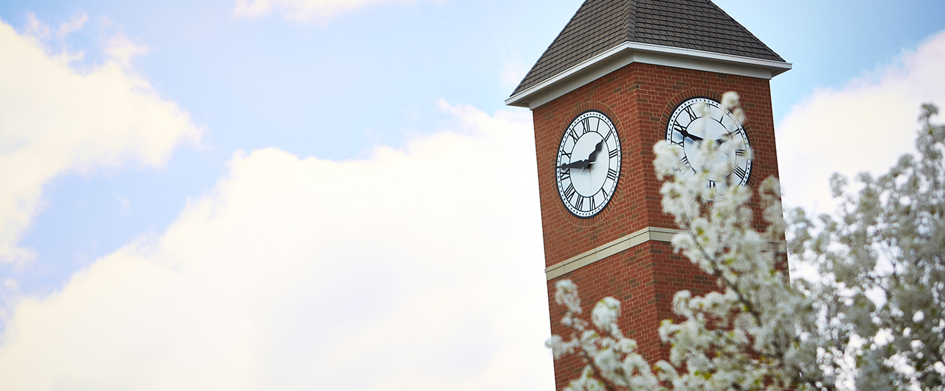 The clock tower on the Abbott Center, which is home to Indiana Tech’s new Welcome Center.